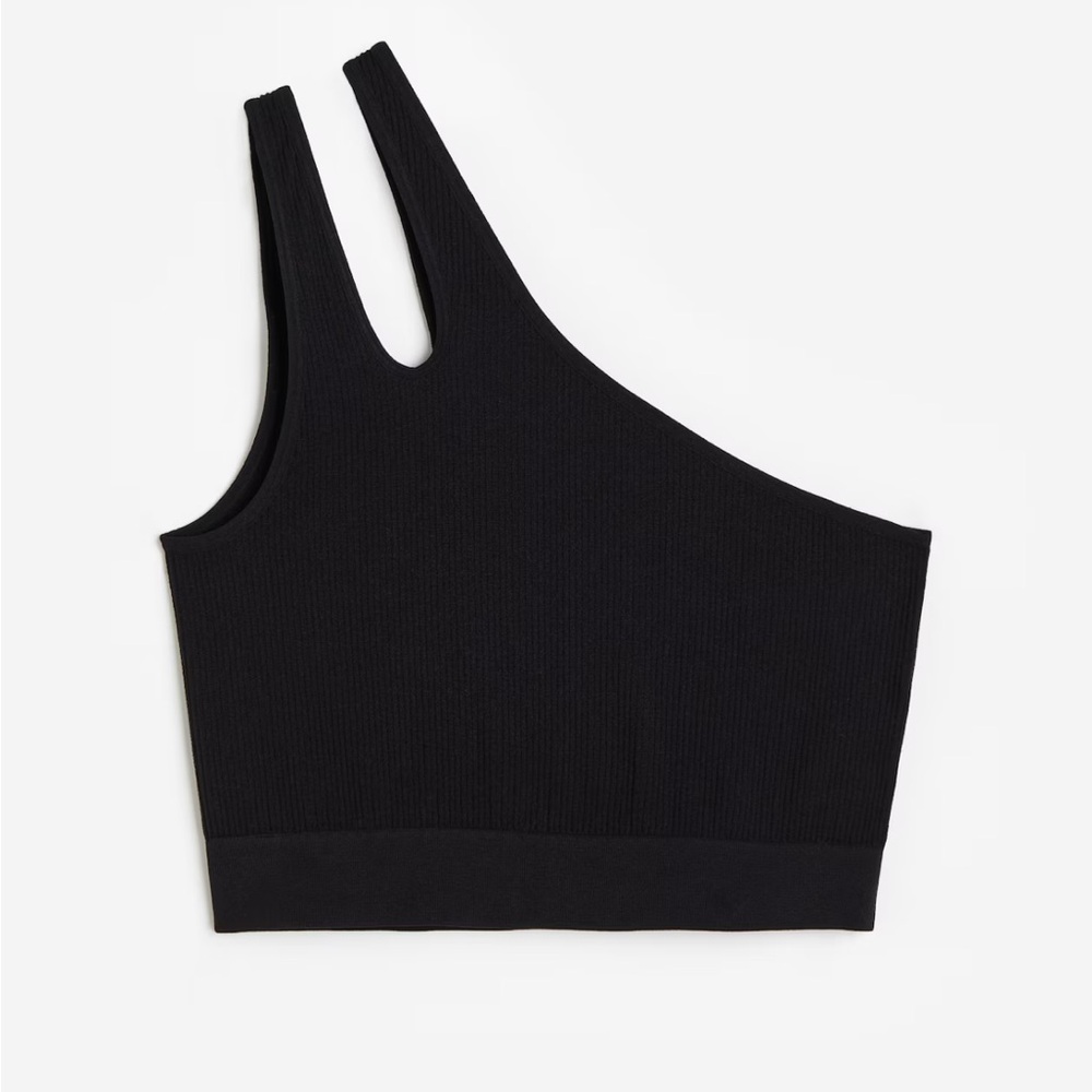 H&M Asymmetrical One-Shoulder Black Ribbed Crop Top